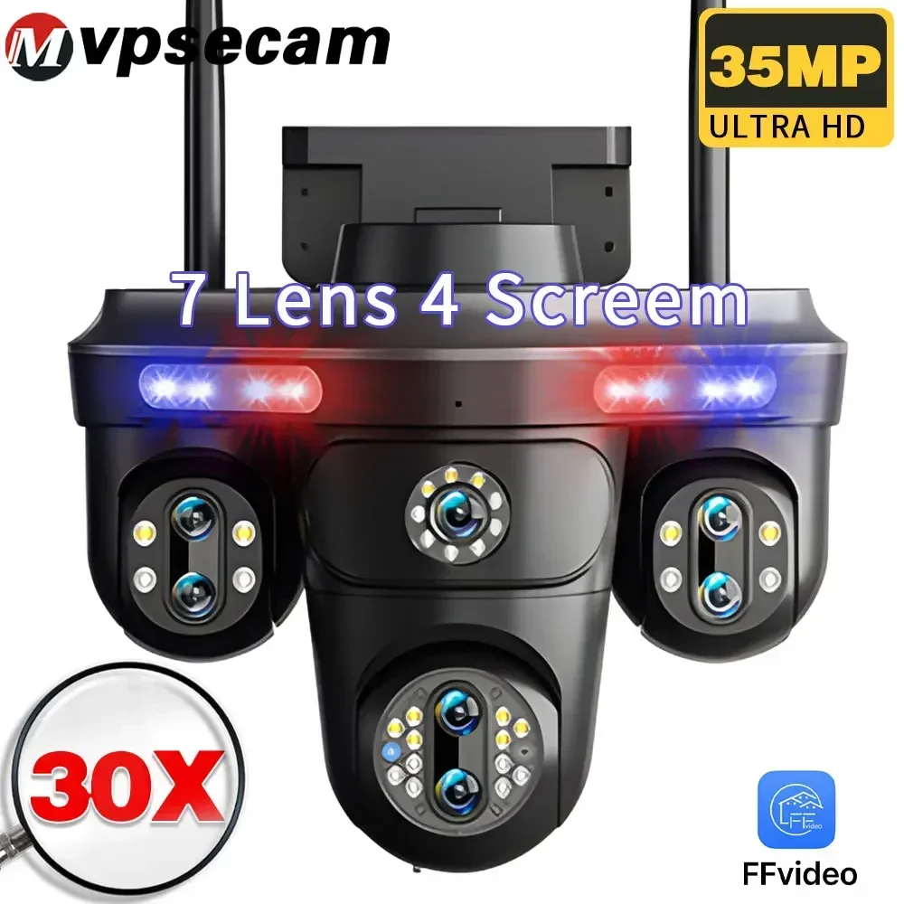 35MP WiFi IP Camera 4 Screens 7 Lens 10X Zoom Outdoor Wireless PTZ Security Cam Auto Tracking CCTV Surveillance Camera