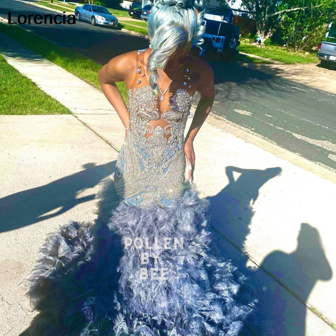 Customized Diamonds Blue Prom Dress 2024 For Black Girls Crystal Rhinestone Beading Tiered Ruffle Party Dress Vestido YPD127