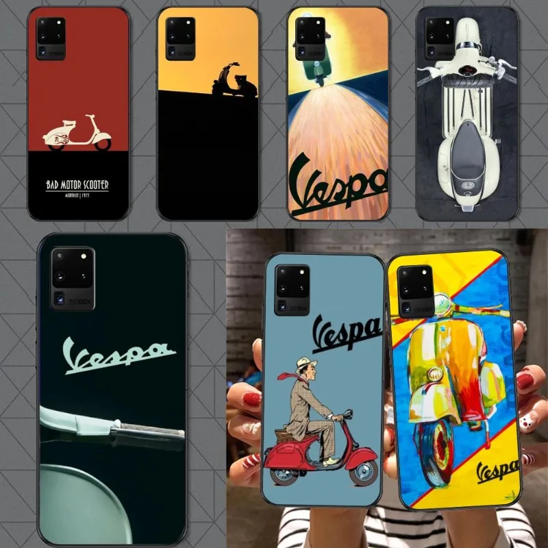 V-Vespa custodia per telefono moto per Samsung A91 A81 A73 A72 A71 A30S A20 A12 A13 A52 A53 4G 5G Cover morbida nera Funda Shell