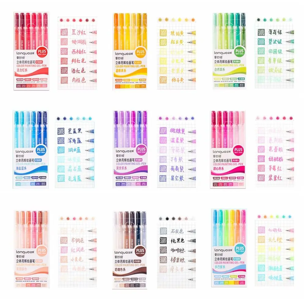 

6 Colors Acrylic Gel Pen Quick Drying Smooth Writing Marker Pen Stackable Color Art Stationery Art Watercolor Pen Drawing
