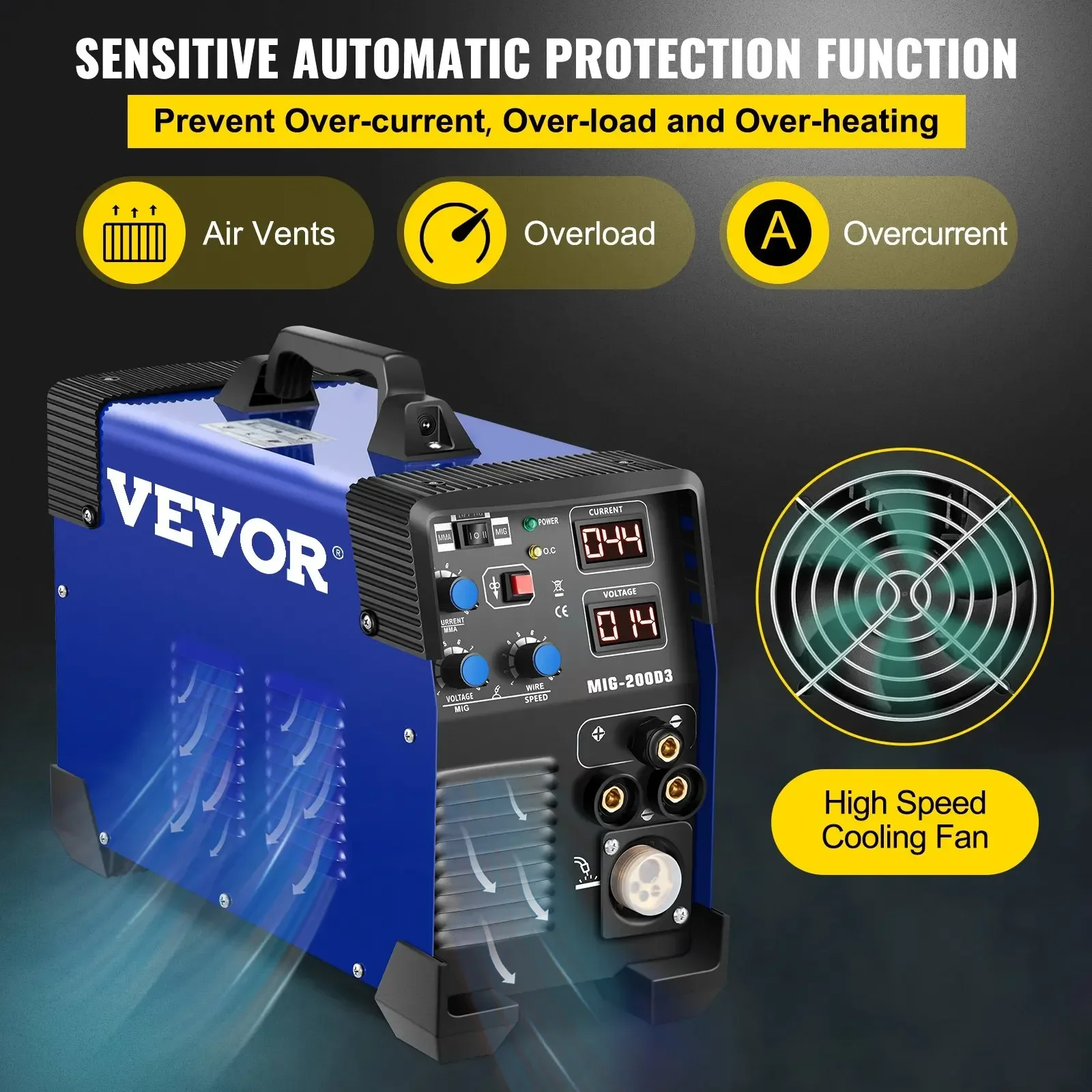 VEVOR-máquina de soldadura MIG MMA TIG 3 en 1, Combo inversor, herramientas de soldadura IGBT, acero al carbono, hierro y acero inoxidable