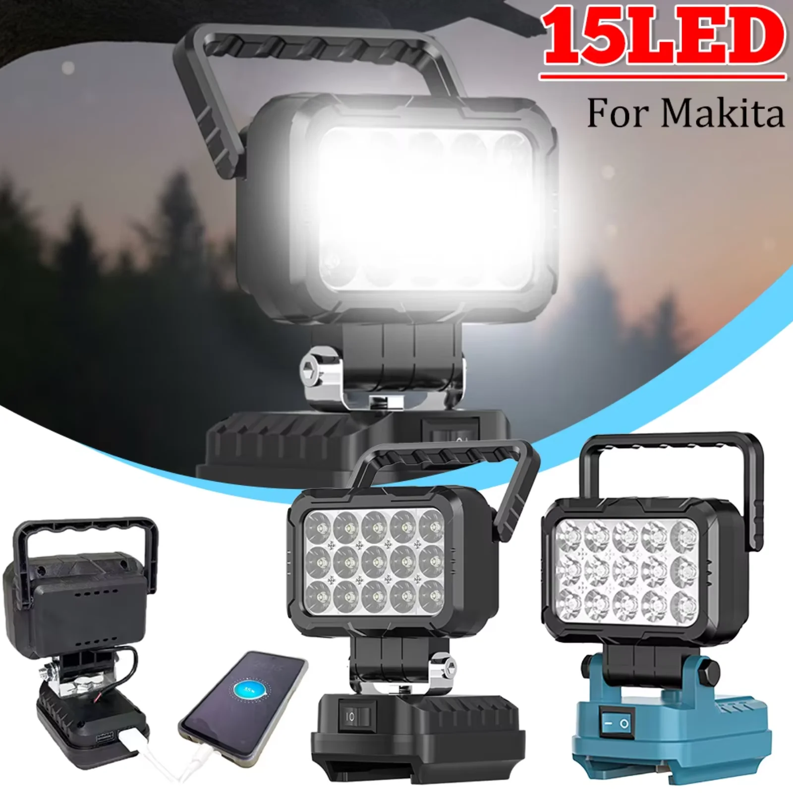 

Power Tool Parts for Makita Lithium Battery 15 LED Work Lights Lamp Hand Lantern Spotlight USB Charger Battery NOT Included