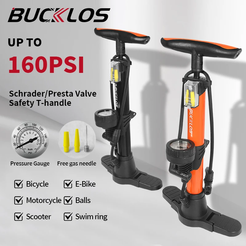 

BUCKLOS Bike Pump 160PSI Bicycle Tire Inflator Pressure Gauge Bike Schrader/Presta Valve Pump Scooter Motorcycles Tire Inflator