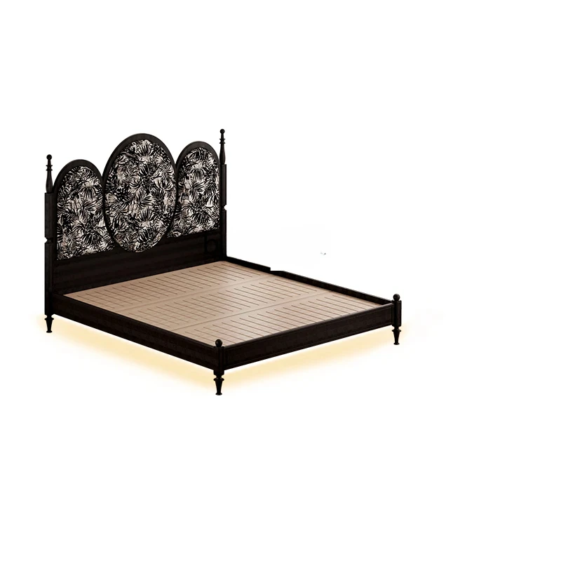 

French Retro Solid Wood Double Bed American Soft Pack Bed Chinese Style Master Bedroom Bed Fabric