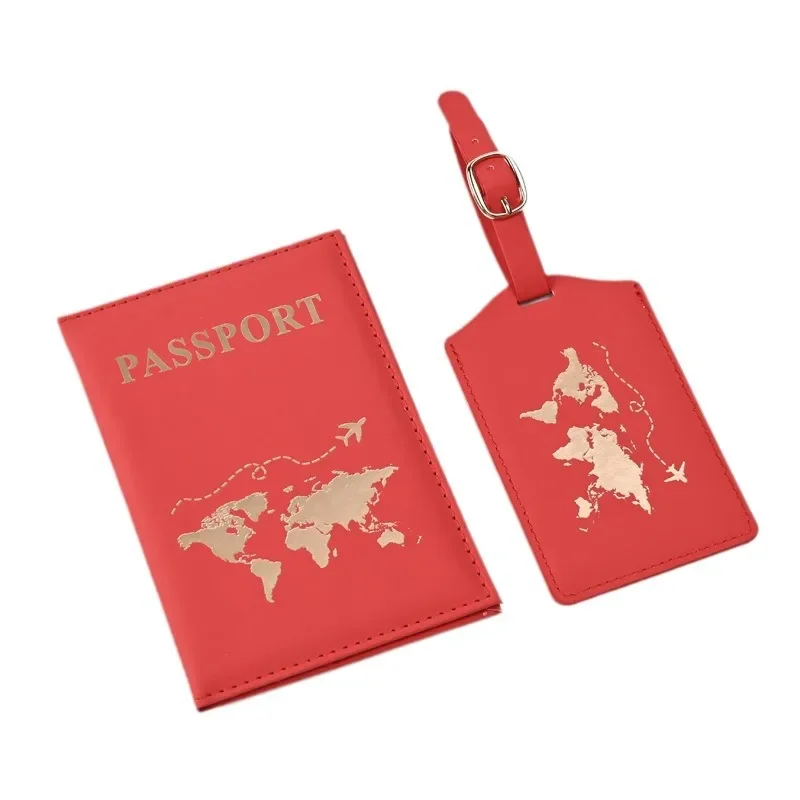 

2024 New Map Print Passport Covers Luggage Tag Set Passport Holder Luggage Tags Passport Wallet for women men Flight Ticket Clip