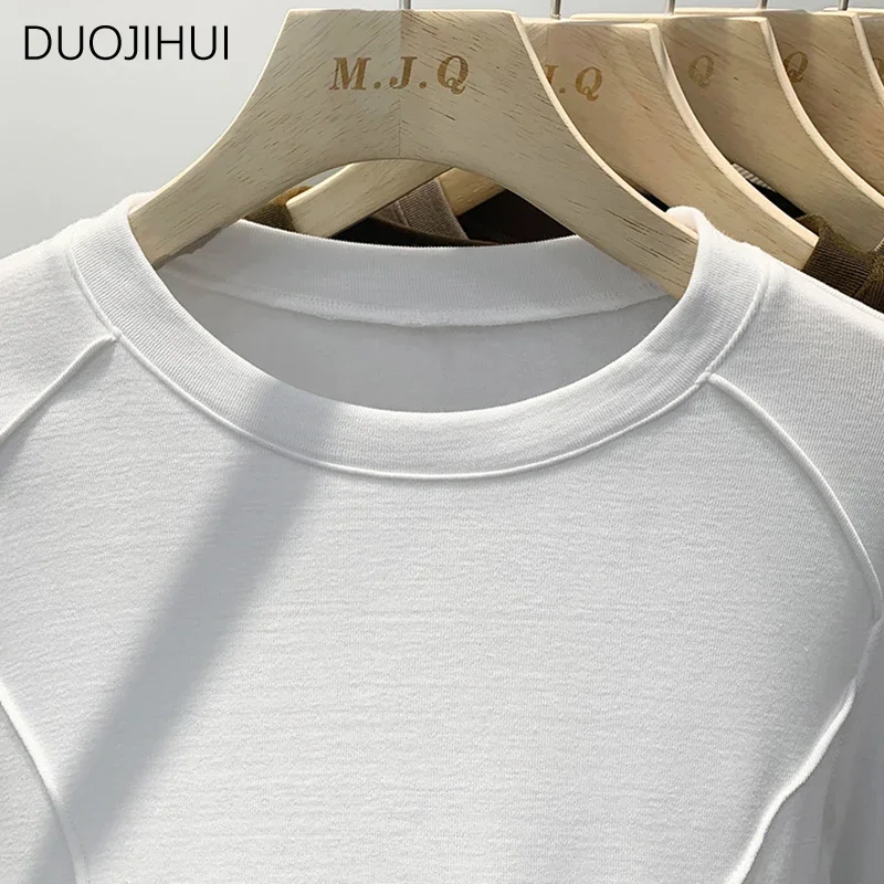 DUOJIHUI Winter Basic O-neck Long Sleeve Female T-shirts New Simple Casual Office Ladies Sweet Fashion Pure Color Women T-shirts