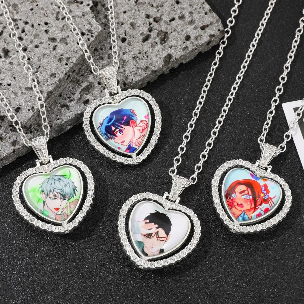ALIEN STAGE Mizi Sua Till Ivan Hyuna Luka Double Sided Rotating Peach Heart Pendant Necklace Charm Jewelry Fans Couples Gifts
