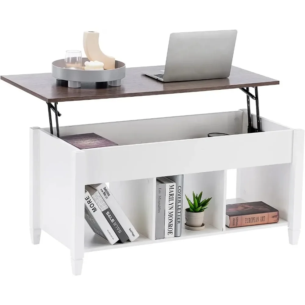 Witte Salontafel Met Liftblad, Salontafel Optillen Met Opbergplank/Verborgen Compartiment, Salontafel