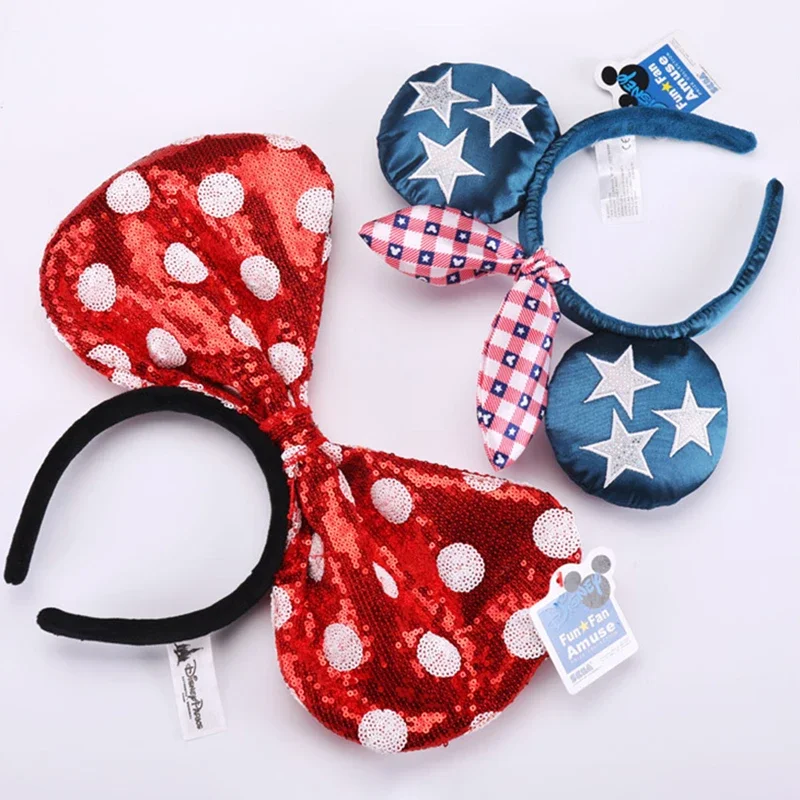 Disney Mickey Ears Ariel Princess Disneyland Beauty Fashion Bowknot Headband Festival Party Decoration Headwear Girl Toy Gift