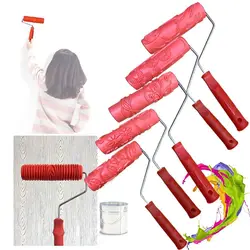 Rubber Imitation Wood Grain Pattern Paint Roller DIY Paint Texture Pigment Printing Wall Painting Roller with Handle Home Tool