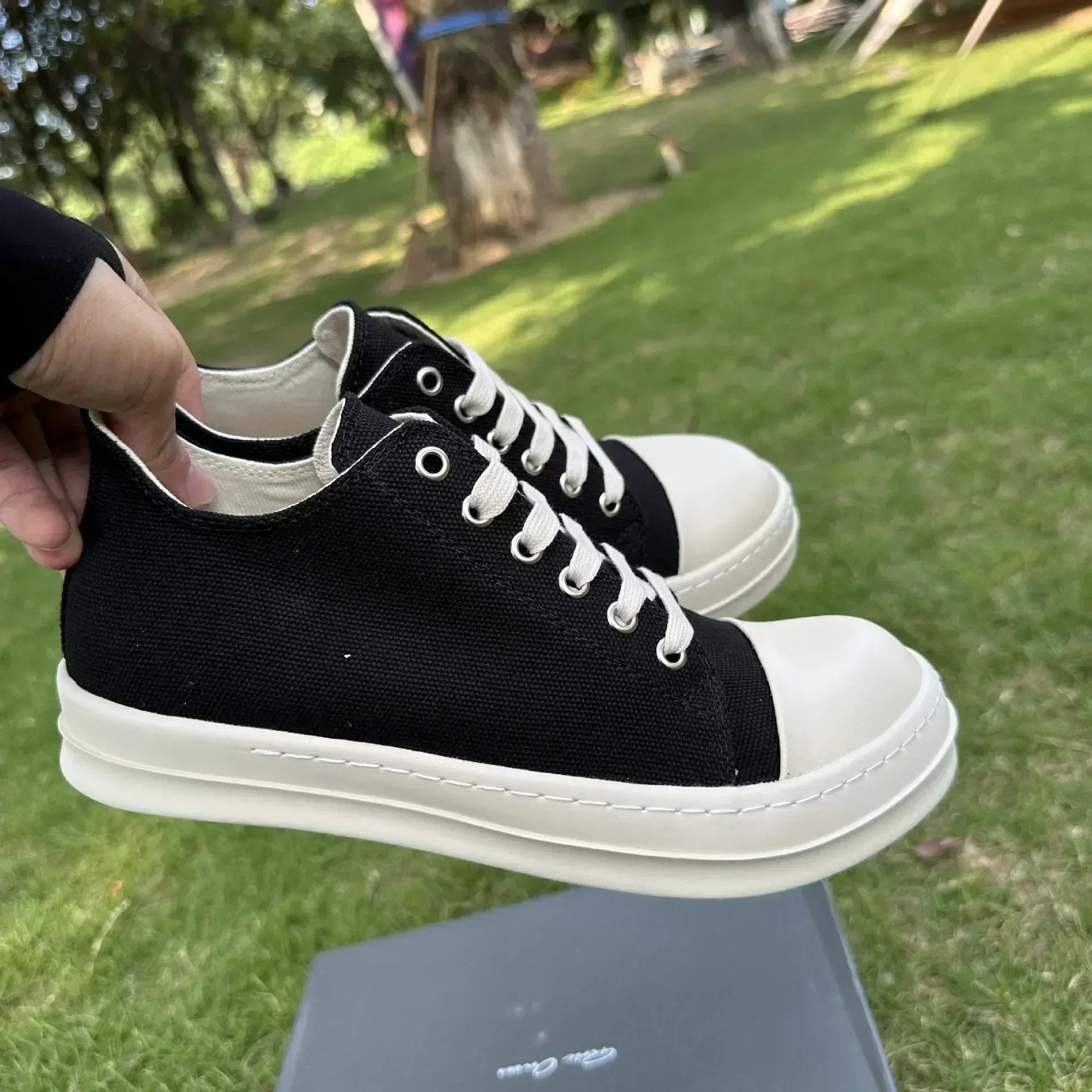 Ro low-cut men's shoes leisure sports Joker platform couple canvas shoes with black and white  tide men's and women's shoes