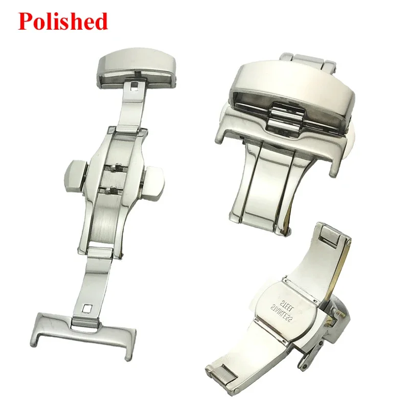 Edelstahl-Uhrenschnalle mit Schmetterlingsfalte, polnisches, mattes Band, Verschluss 10, 12, 14, 16, 18, 20, 22 mm, Silber, Schwarz, Roségold, Uhrenknöpfe