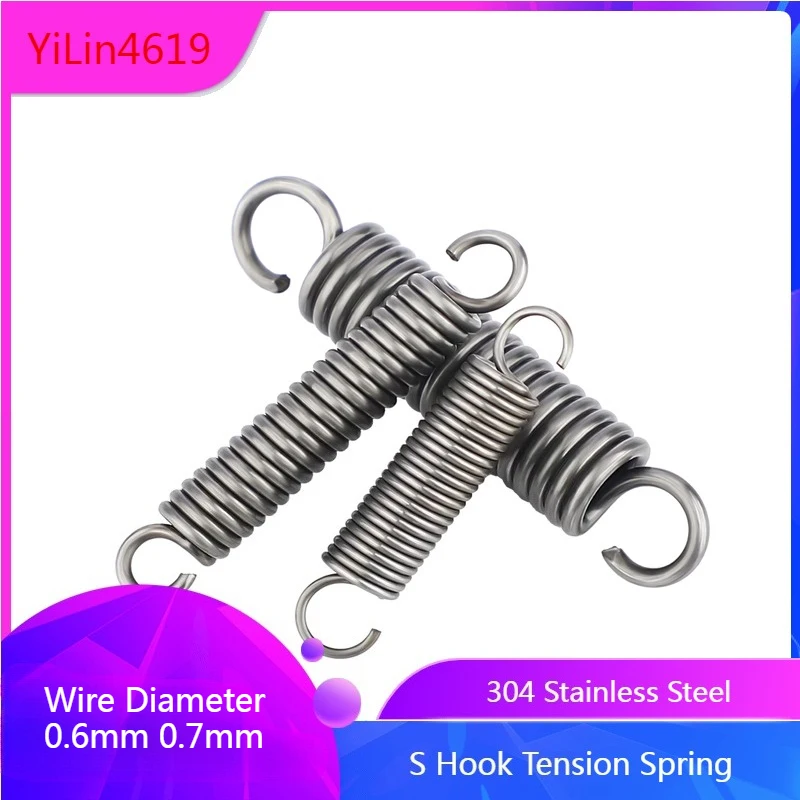 304 Stainless Steel S Hook Tension Spring Wire Diameter 0.6mm 0.7mm Helical Coil Pullback Extension