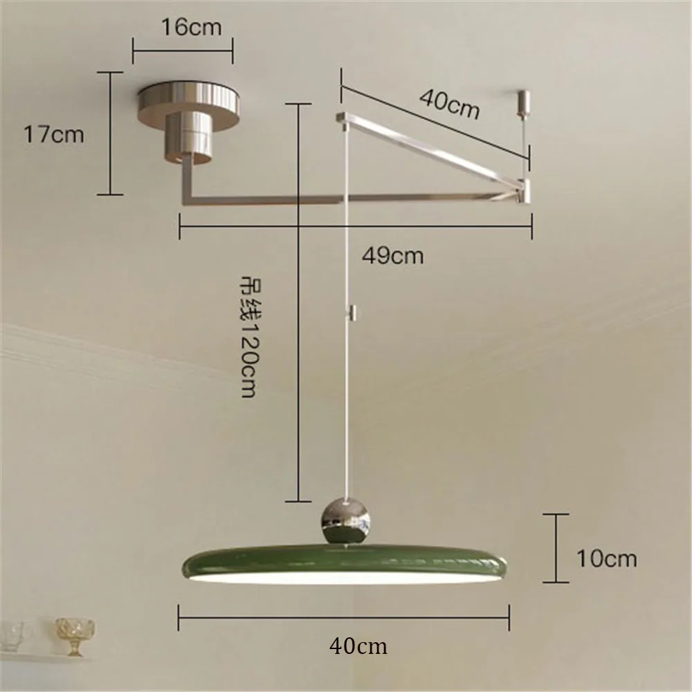HomeLover Französischer Kipphebel-Kronleuchter, cremefarbener Stil, UFO-Schwenkarm-Pendelleuchte für Wohnzimmer, Restaurant, Bar, Esstisch, Pendelleuchte 9