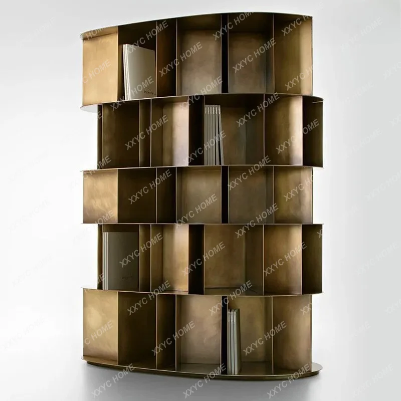 Retro style stainless steel bookcase floor-to-ceiling exhibition hall minimalist bookshelf metal display stand