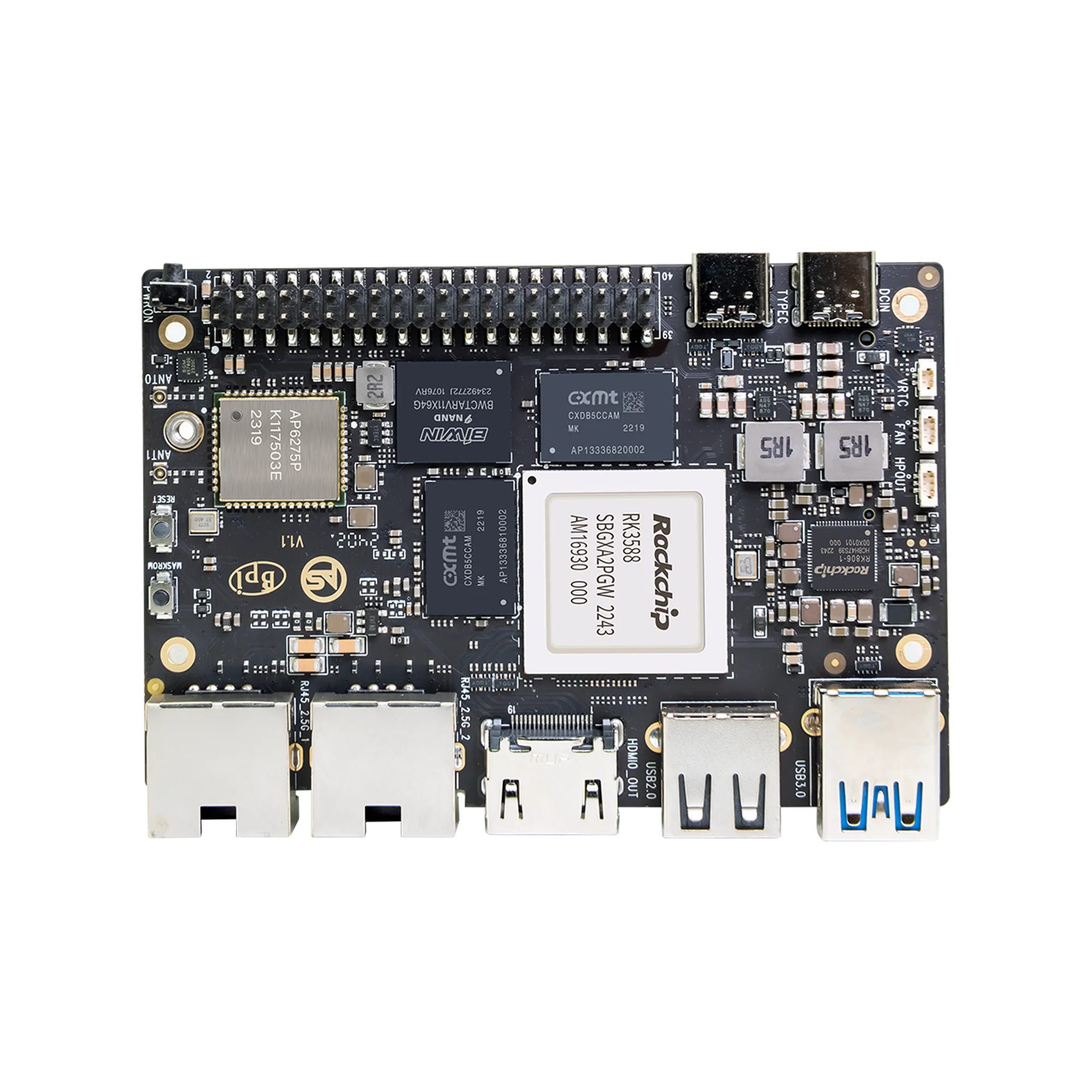 Banana Pi BPI-M7 RockChip RK3588 Quad A76 2.4Ghz and Quad A55 1.8Ghz Mali G610MC4 GPU optional 8G LPDDR4 64G eMMC