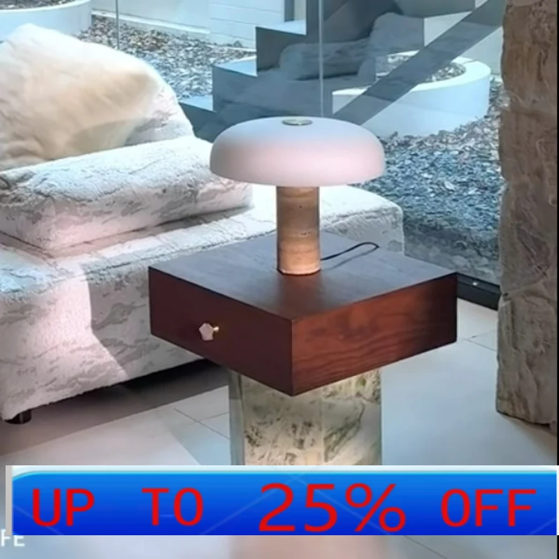 

LTT natural green jadeite marble black walnut bedside table side drawer