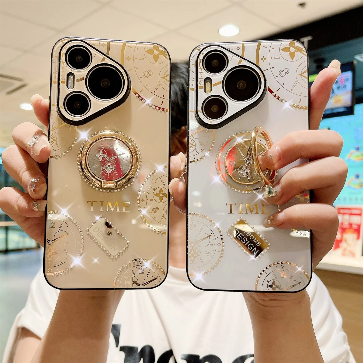 

TYBOMB Design Time Series Finger Ring Holder Grip Case for Huawei Pura 70 Ultra/P70 Pro/P70 Pro Plus Case with Lens Protection