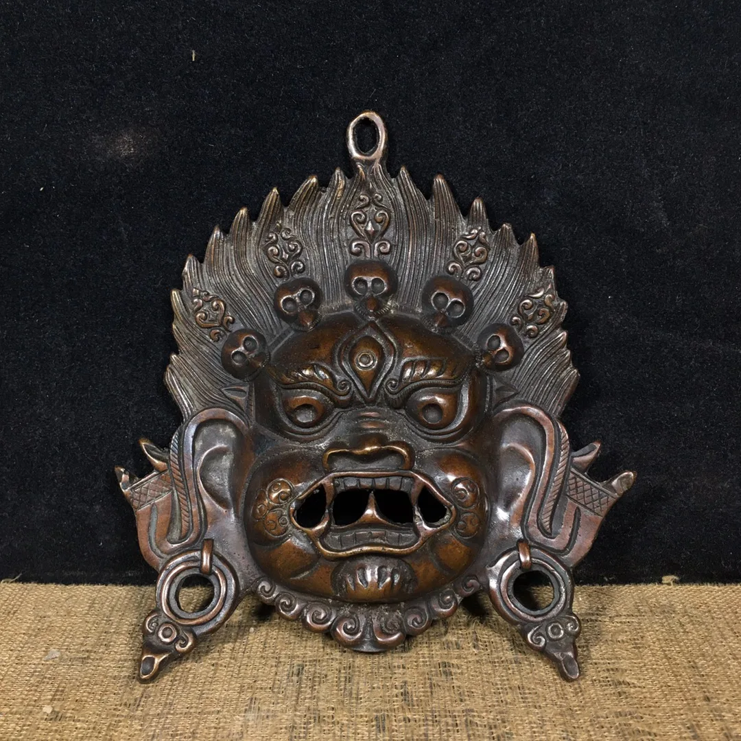 Chinese Tibetan Copper Evil Spirits Mahakala Wrathful Deity Buddha Mask Statue #2