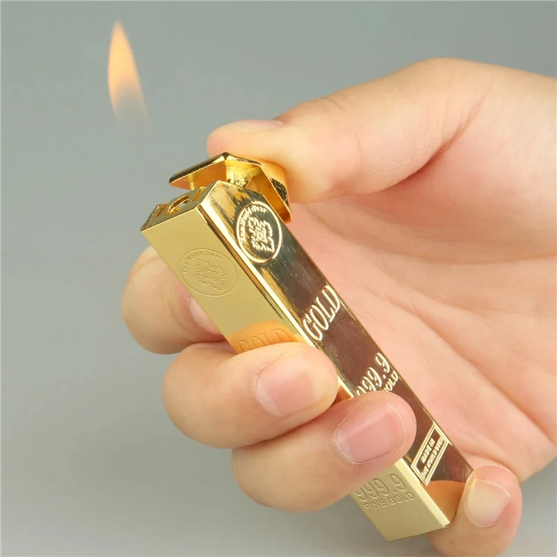 Personalized Metal Bar Shape Open Flame Butane Gas Lighter, Recyclable Inflatable Portable Outdoor Lighter, Creative Gift