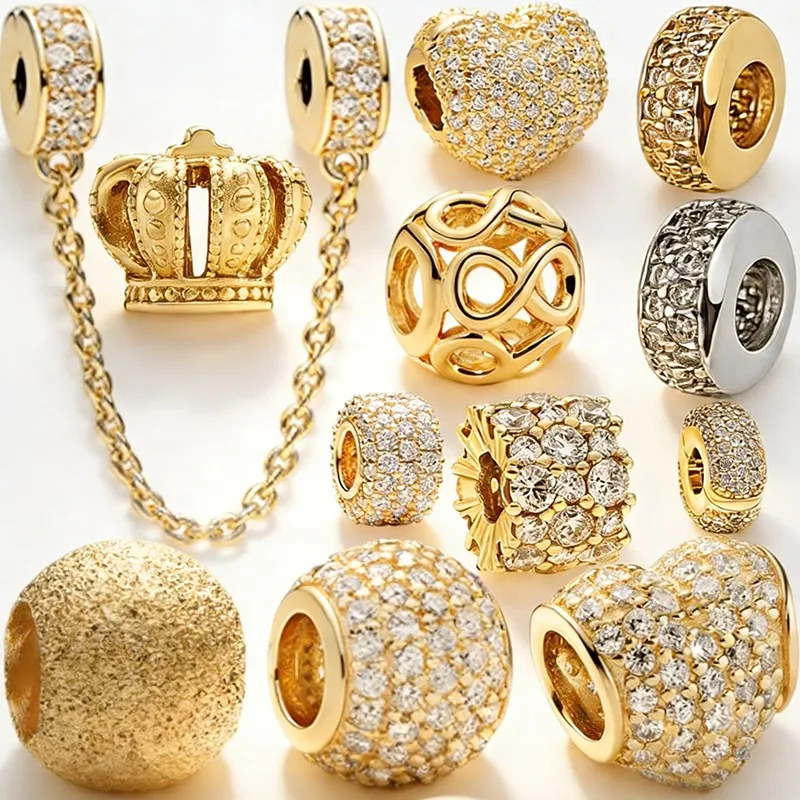 

Carefully Selected DIY Gold Sparkling Heart&Sand Pattern Multiple Series Charms Bead Spacer Security Chain Fit Original Bracelet
