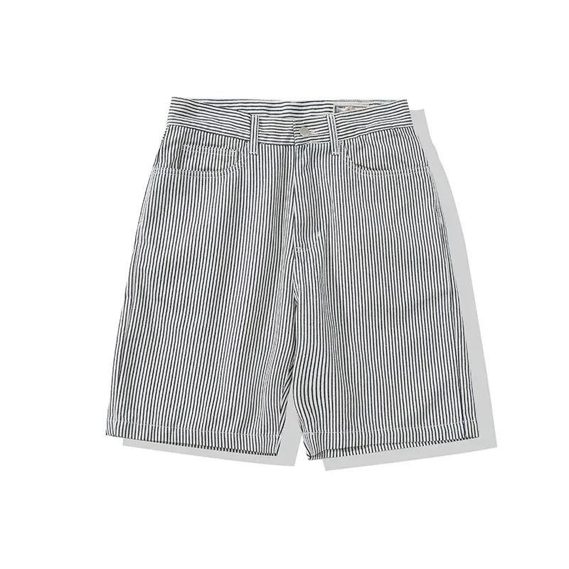 AMEKAJI Five-point Denim Pants Railway Striped Shorts Overalls Outdoor Hiking Sports Trekking Knickers Tooling Clothing