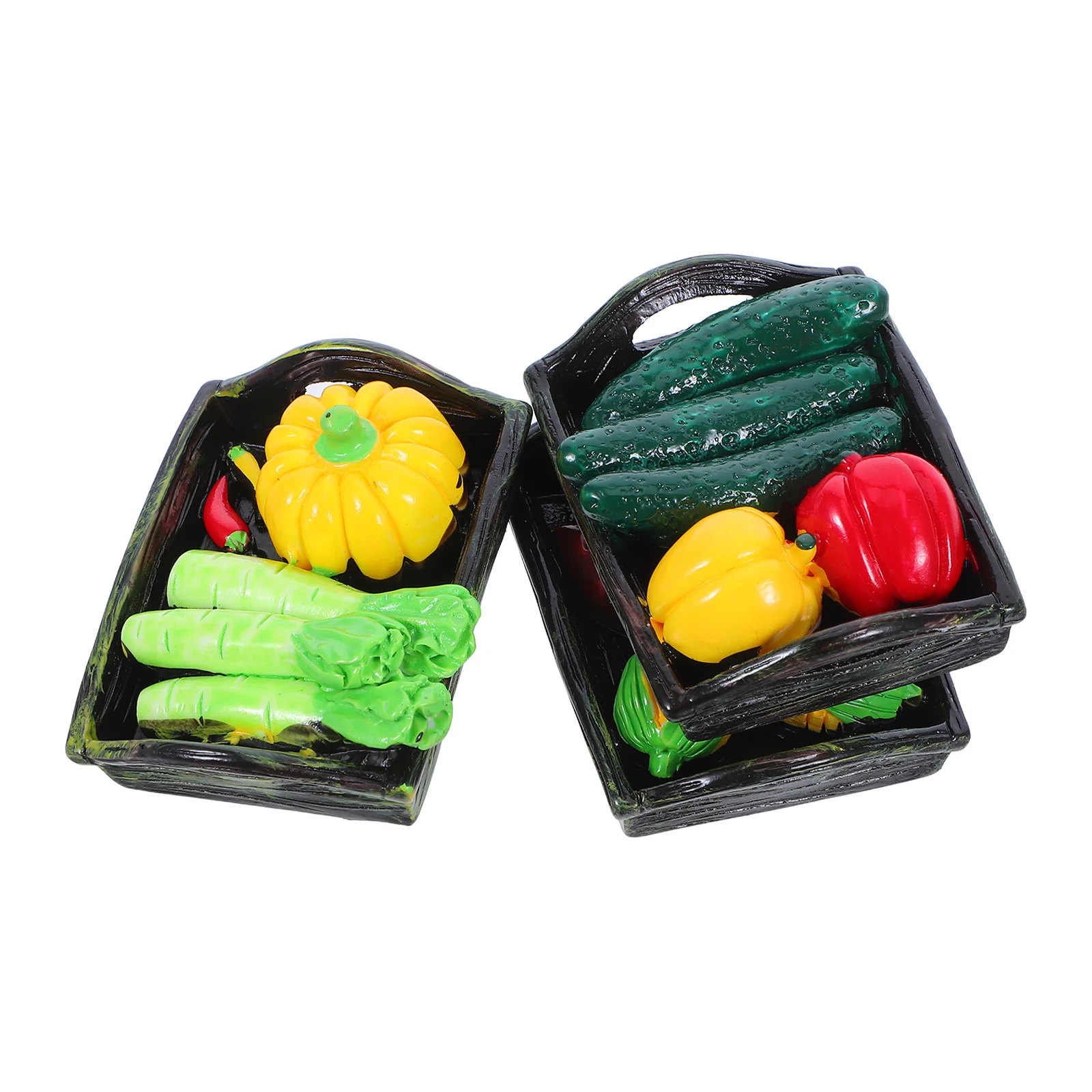

3Pcs Resin Ornaments Miniature Basket Models with Assorted Vegetables Smooth Finish for Room Landscape Ornament Small Space