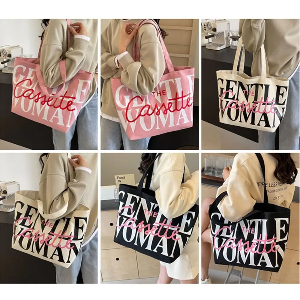 Large Capacity Shoulder Bag Casual Canvas Letter Printing Underarm Bag Gentlewoman Tote Bag Woman Girls