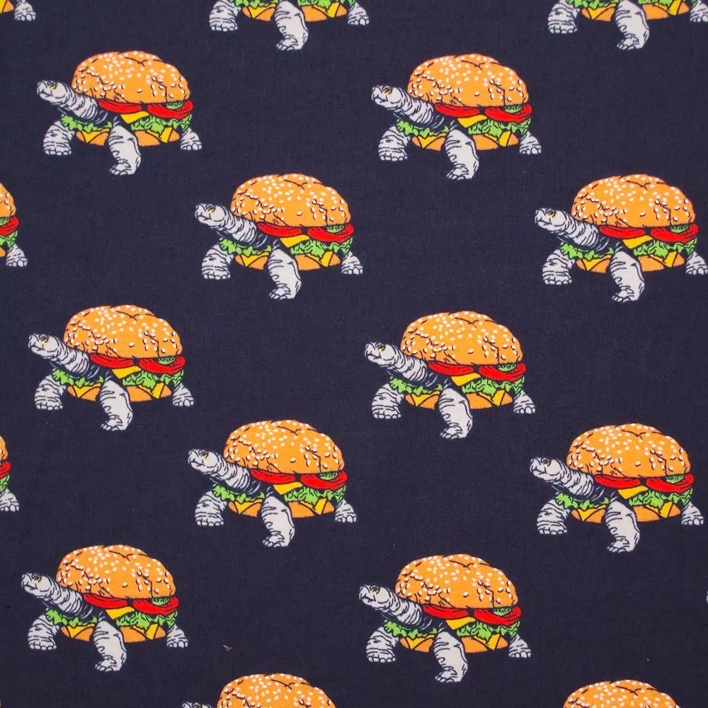 1 Yard Cotton Fabric For Cloth, Bag, Bedding, Turtle hamburger, Width=140cm