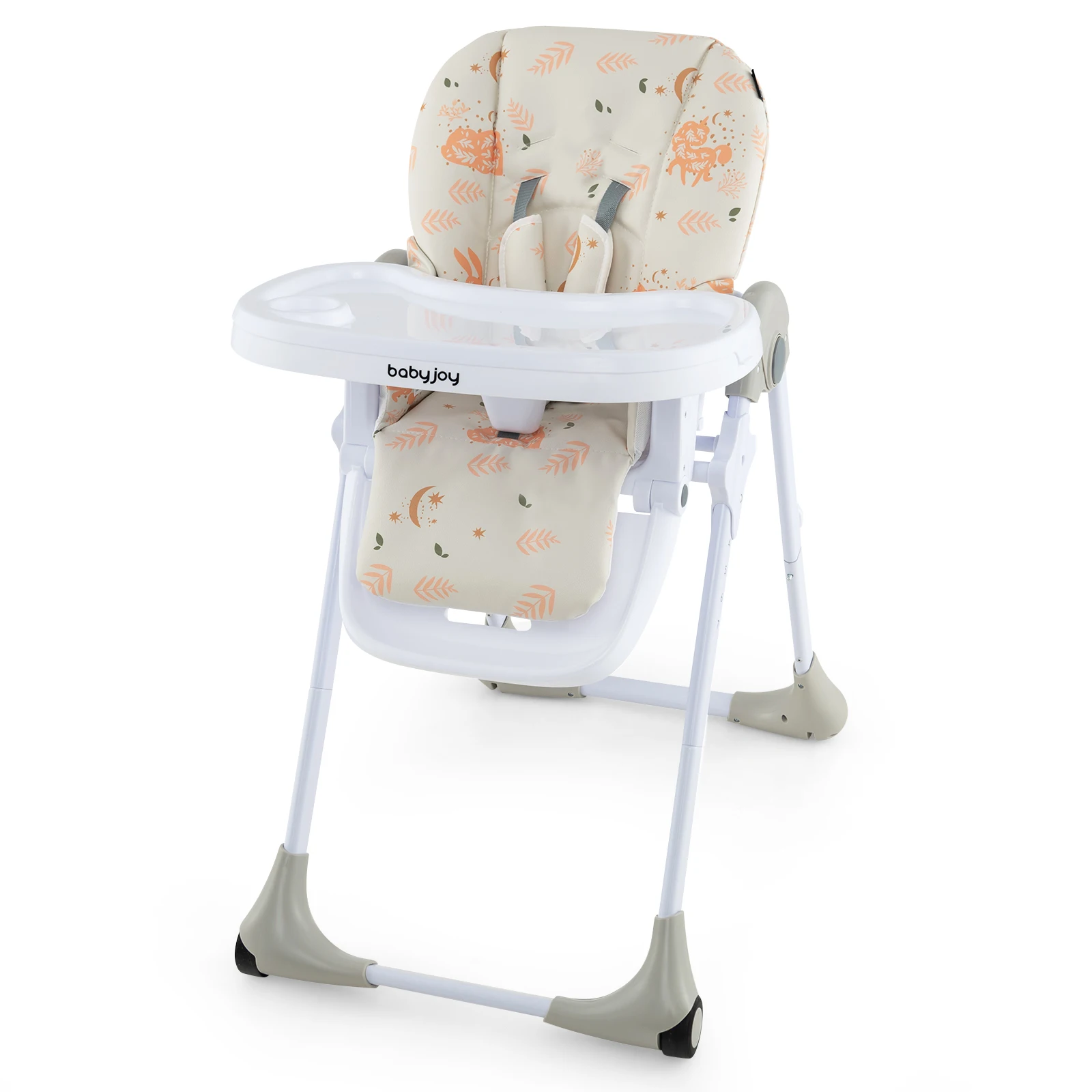 Baby High Chair with 7 Height & 3 Footrest Adjustable Cup holder 2 Wheels