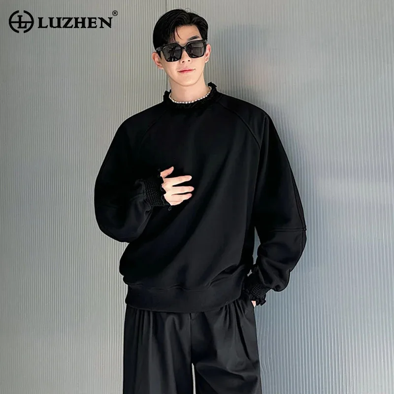 LUZHEN 2025 New Original Burr Edge Design Loose Sweatshirt Men's Fashion High Quality Solid Color Elegant Casual T-shirts LZ8542