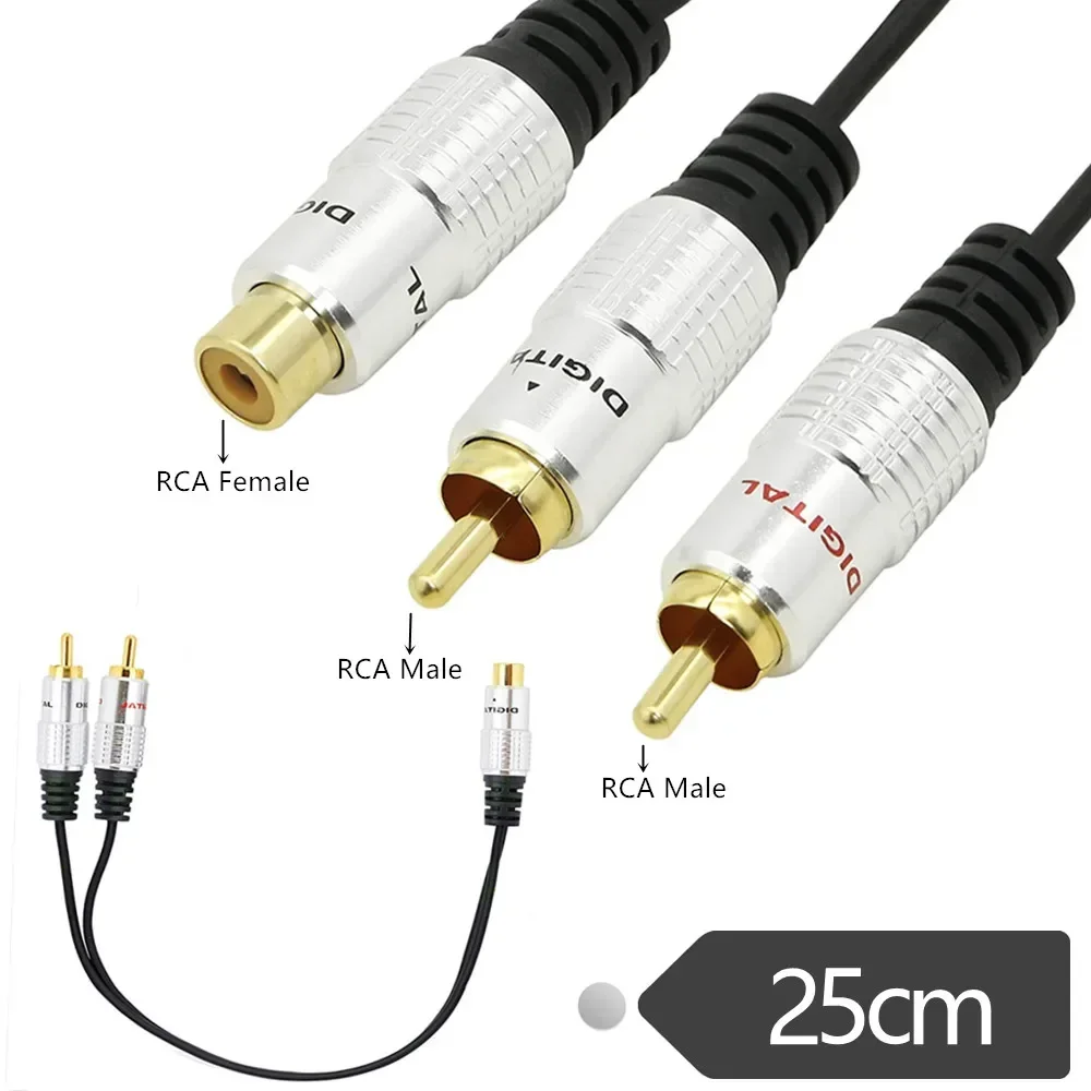 RCA Y Adapter 1 ERE RCA Female To 2 RCA Male Splitter Cable for Audio Amplifier Subwoofer(RCA Female To 2 Male)