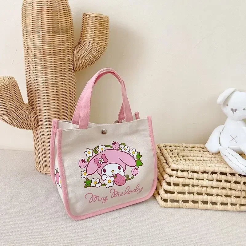 2024 New Cute Cartoon Cinnamoroll My Melody Large Capacity Hand Bag Mommy Lunch Bag Sweet Printed Hand Canvas Bag