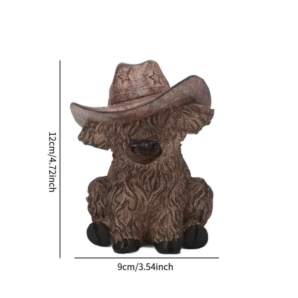 مع قبعة رعاة البقر المرتفعات البقرة تمثال ريفي واقعية المرتفعات الثور تمثال الراتنج الحرف الحيوان النحت لحديقة المزرعة #6