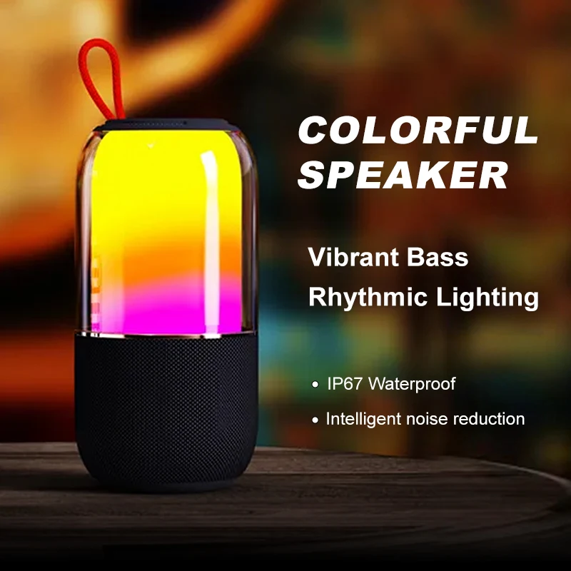 Bluetooth 5.3 Speaker LED Lights Wireless Outdoor Portable Speaker Stereo Bass Soundbar Outdoor Riding Camping Music Box