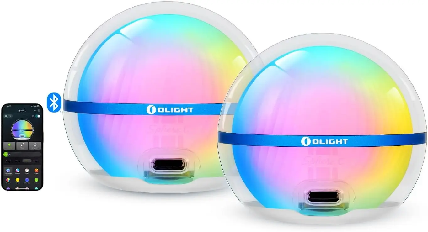 

Sphere C 2-Pack Smart Night Light, USB-C Rechargeable, 75 Lumens Dimmable, App-Controlled Ambient Lighting, Portable for
