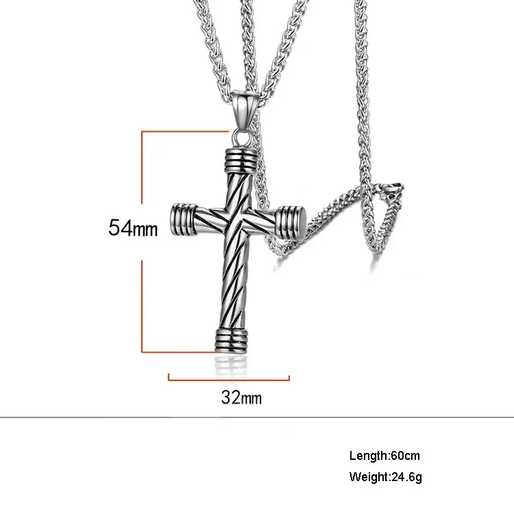 Striped Cross God Men's Necklace Pendant Stainless Steel Flower Basket Chain 24Inch Classic  Male Jewelry