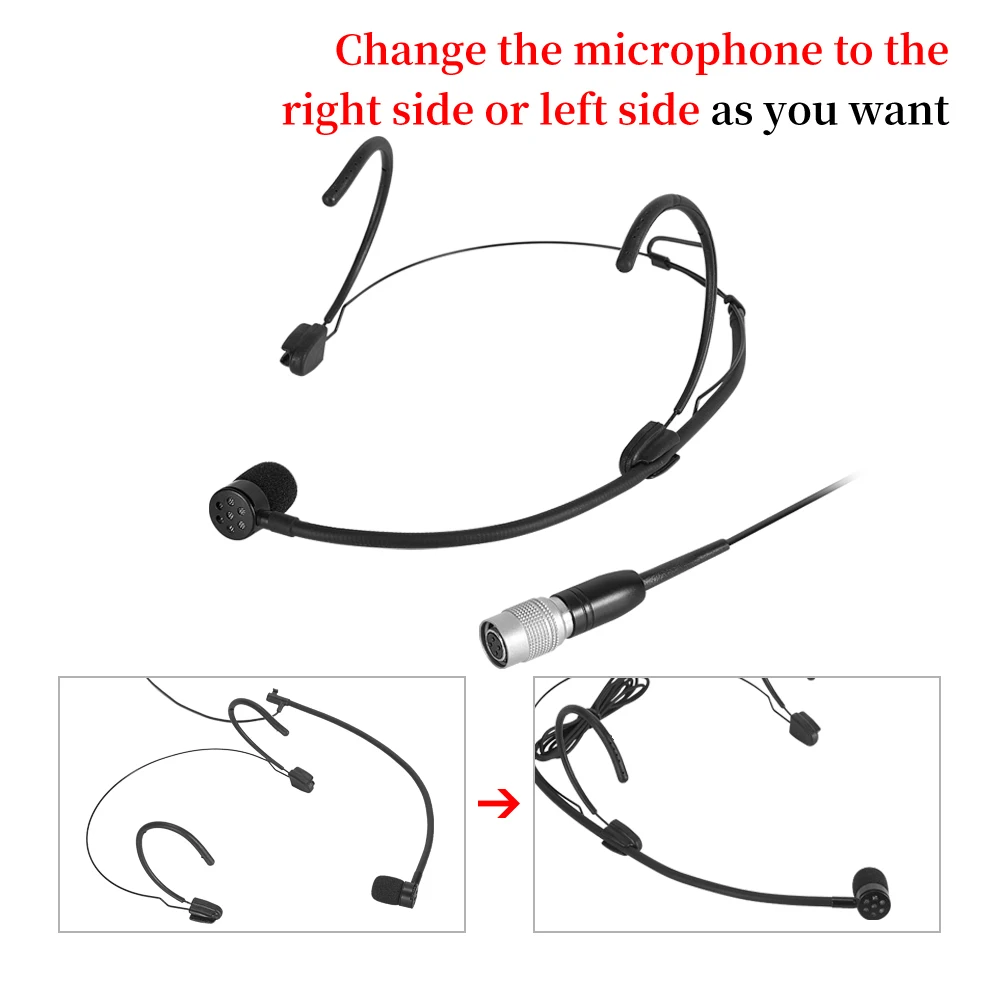 ميكروفون سماعة رأس أسود أحادي الاتجاه من iiimymic، ميكروفون صغير 4Pin للغناء على الرأس لنظام الصوت تكنيكا اللاسلكي