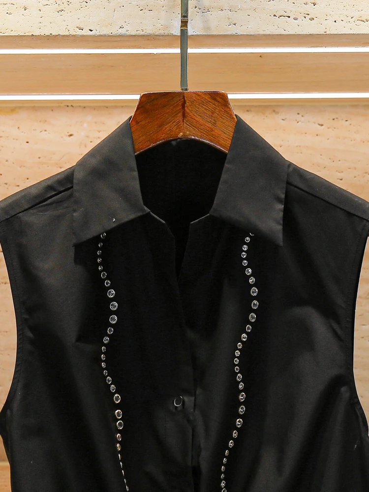 

S Home South Oil High End Women's Summer 2025 Hepburn Wave Pattern Rhinestone Svel irt Top Ele Commute Sle