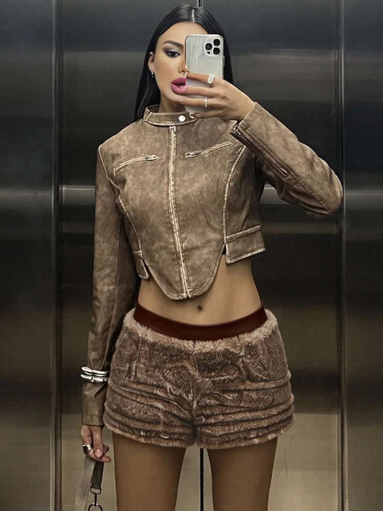 Nibber Hot Girls فروي المرقعة السراويل امرأة فو الجلود عالية الخصر الجانب سستة تصميم الشارع موضة تنوعا نمط قيعان #5