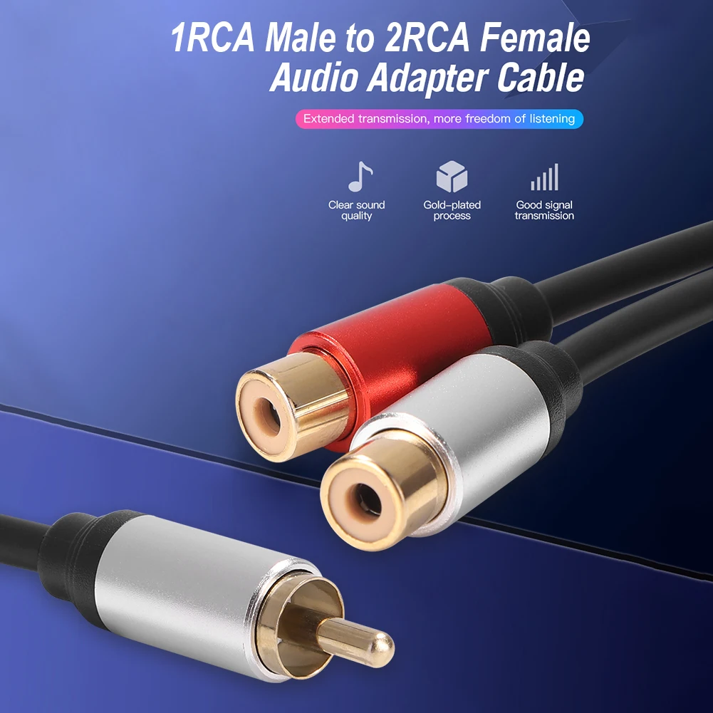 RCA 1 to 2 Ports Y Splitter Cable RCA Male to Female Jack Extension Cord Stereo Audio Adapter for TV Subwoofer Amplifier Speaker
