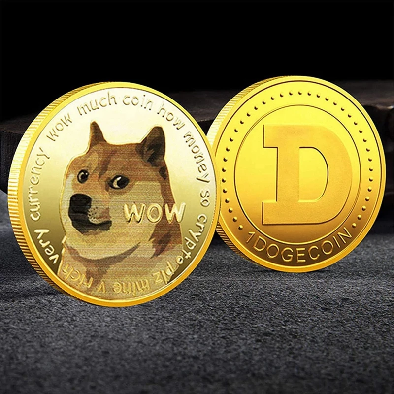 1PCS  Dogecoin To The Moon In Doge Gold Plated Commemorative Coins Cute Dog Pattern Printed Collection Gifts