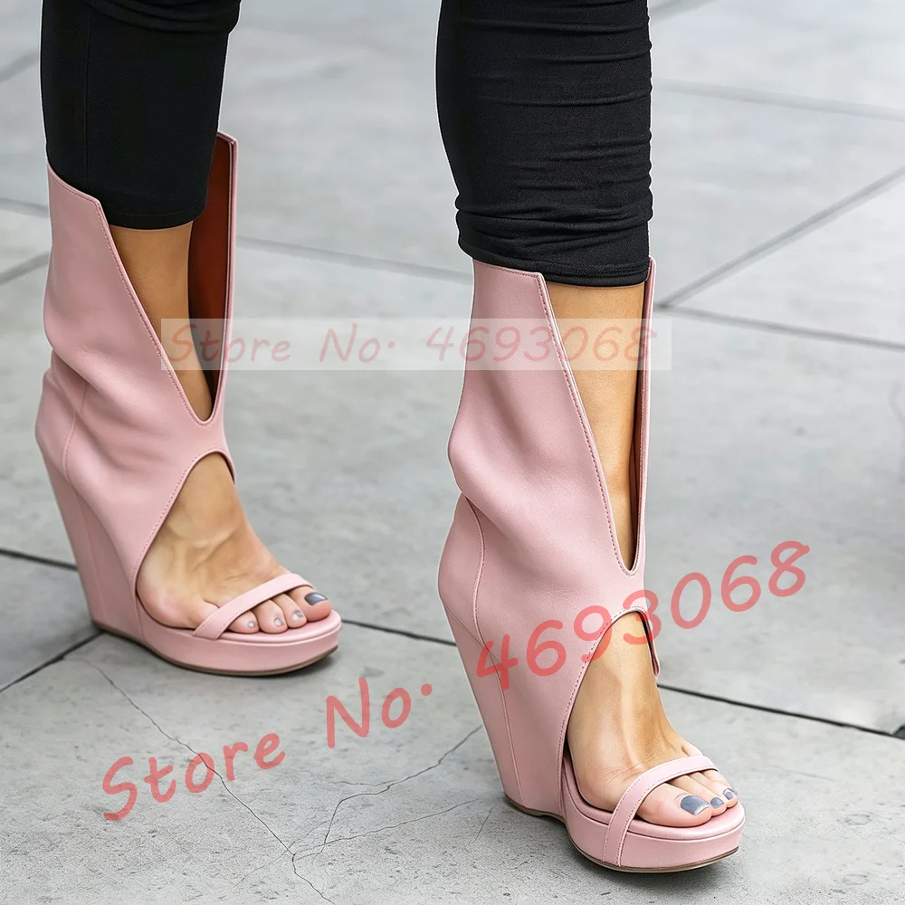 V Shape Upper Platform Wedges Sandals Women Sexy Open Toe Ankle Strap Vacation Shoe Ladies Banquet Gold Metallic Catwalk Sandals - view 4