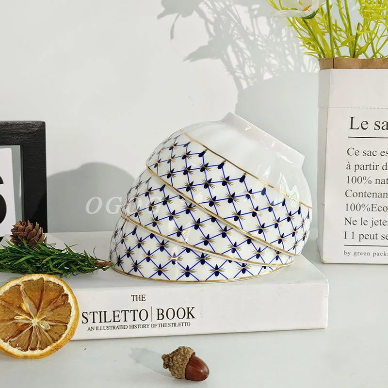 

Creative Light Luxury European Gold Rim Bone China Bowl and Spoon Set Ceramic Rice Bowls for Home Use