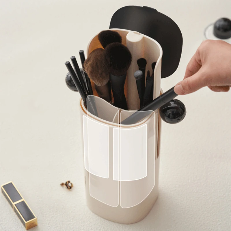 Press to Automatic Lifting Makeup Brush Storage Tube Dressing Table Cosmetics Dust-Proof Waterproof Storage Box High Capacity