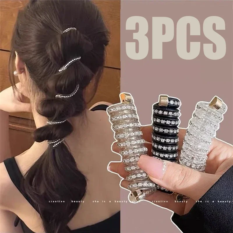 

1/3Pcs Telephone Line Hair Rope Women Crystal Ponytail High Elastic Hairbands Girls Resin Hair Ties Scrunchies Hair Accessories