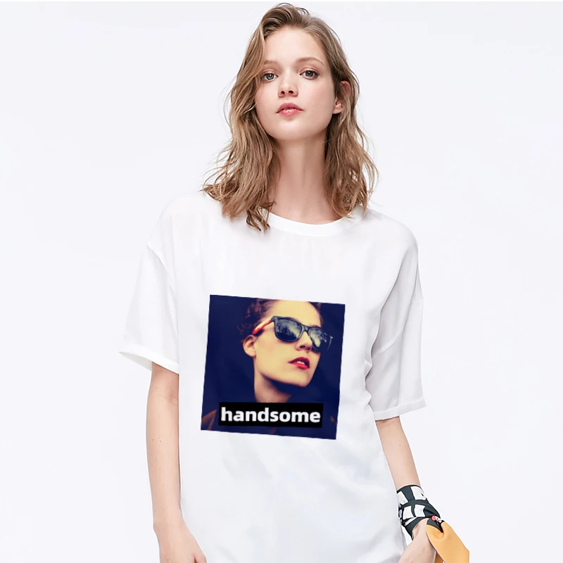 summer 2019 New T shirt Women Fashion Sunglasses girl Print Harajuku Tshirt O-neck Short Sleeve T-shirt White Tops femme clothes