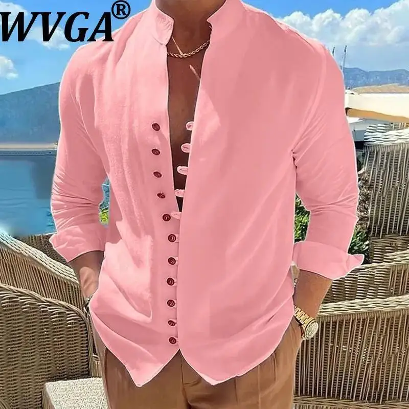 

WVGA New Men's Spring Autumn High Street Trendy Vintage Loose Long Sleeved Shirts Niche Chic Casual Stand Collar Tops Ins W23786