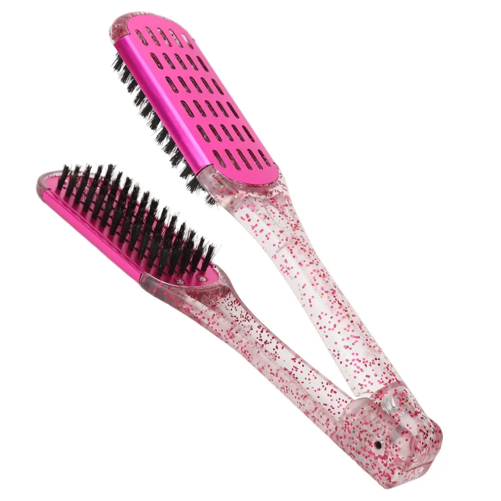 Rose Red Hair Straightening Splint Comb Soft Hair Professional Hair Straightener Clamp Brush Ergonomic Design Anti Static