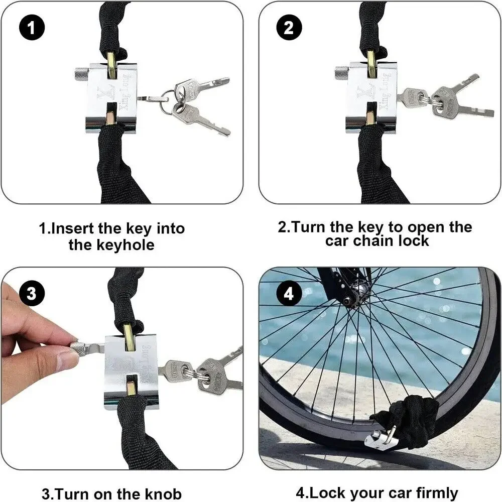قفل سلسلة الدراجة الثقيلة ، قفل أمان أسود ، سلسلة معدنية للدراجات النارية والدراجات ، m #4